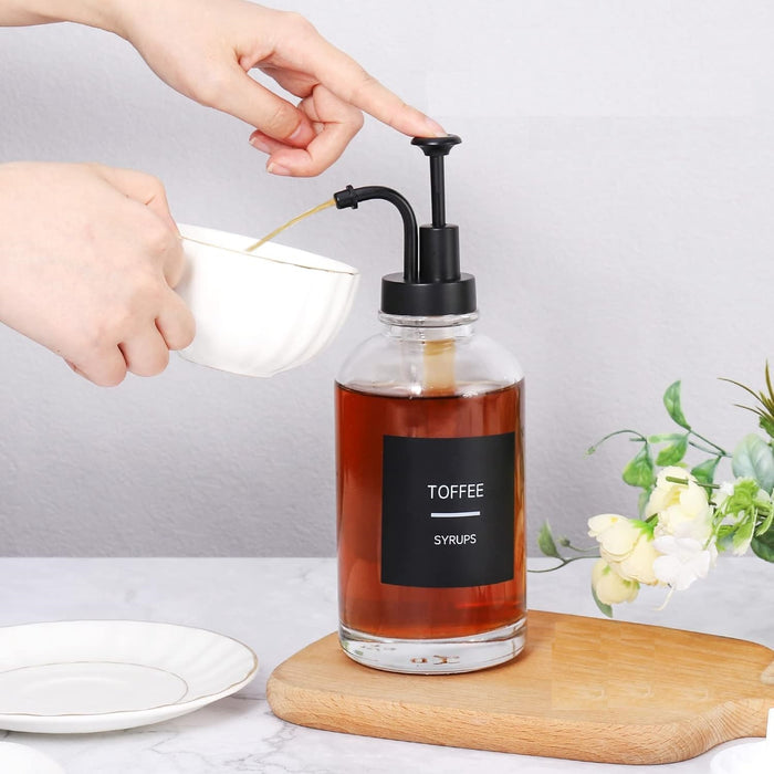 XIVADA Koffiesiroop dispenser - 500 ML - Glas - Zwart - Set van 2