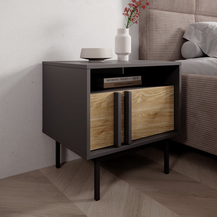 Meubella - Antigo - Nachtkastje - Eiken|Antraciet