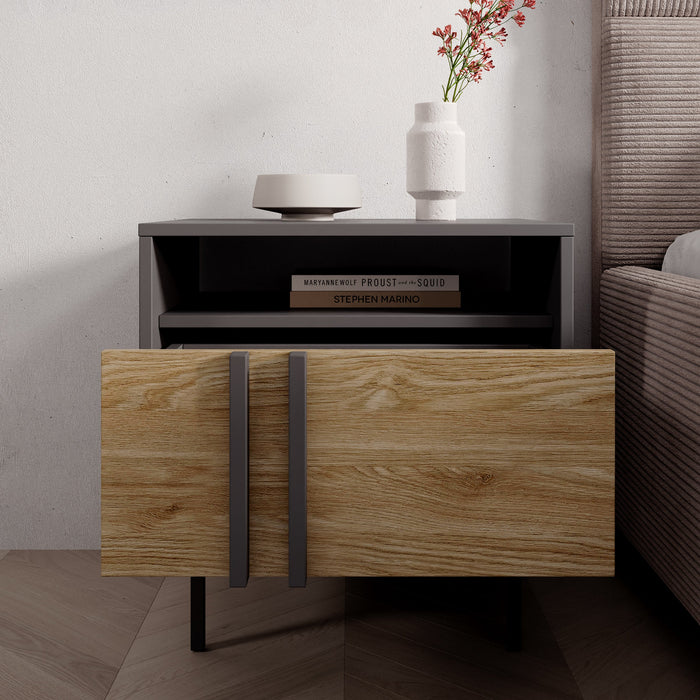 Meubella - Antigo - Nachtkastje - Eiken|Antraciet