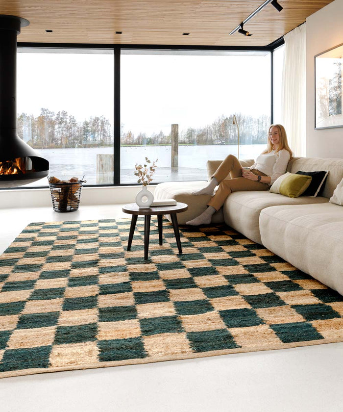 Boho&me Jute vloerkleed - Patch naturel|groen - 240x340 cm