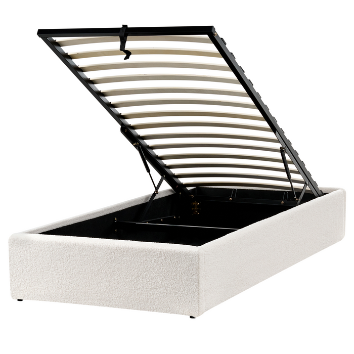 Beliani - DINAN - Eenpersoonsbed - Gebroken wit - 90 x 200 cm - Bouclé