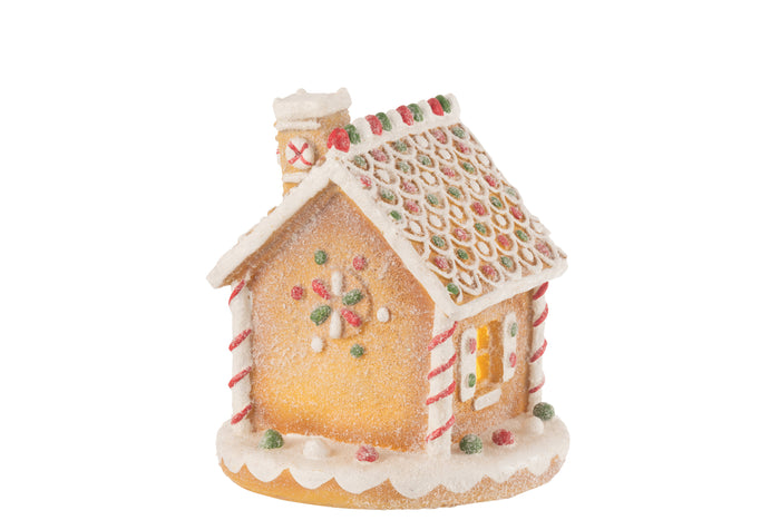 J-Line decoratie Huis Peperkoek - polyresin - mix - LED lichtjes