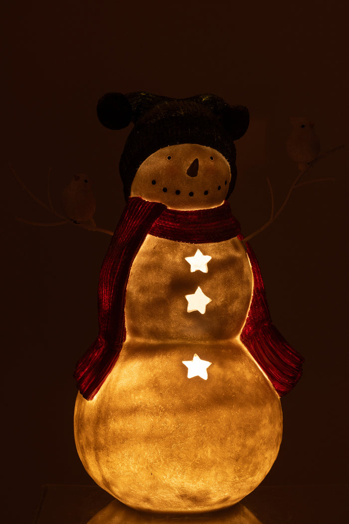 J-Line figuur sneeuwman Vogels - polyresin - rood|groen - large