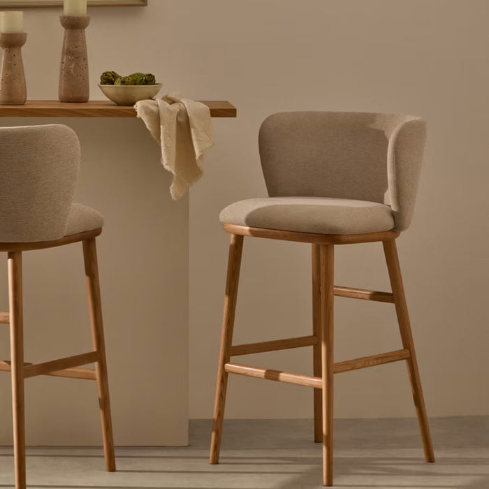 Kave Home Ciselia Barkruk - H 75 cm - Beige / Essenhout