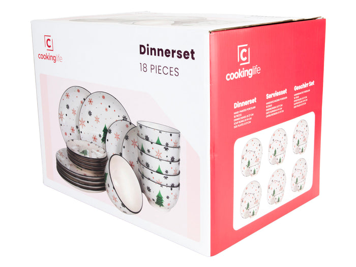 Cookinglife Kerstservies - Porselein - Rood 18-delig | 6 personen