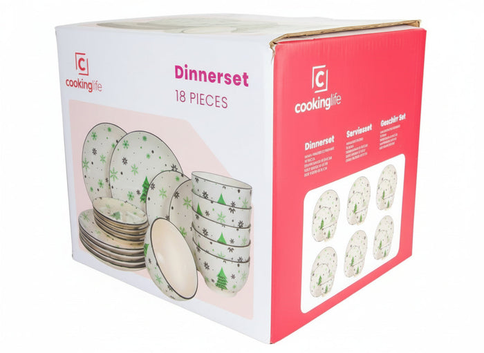 Cookinglife Kerstservies - Aardewerk - Groen 18-delig | 6 personen