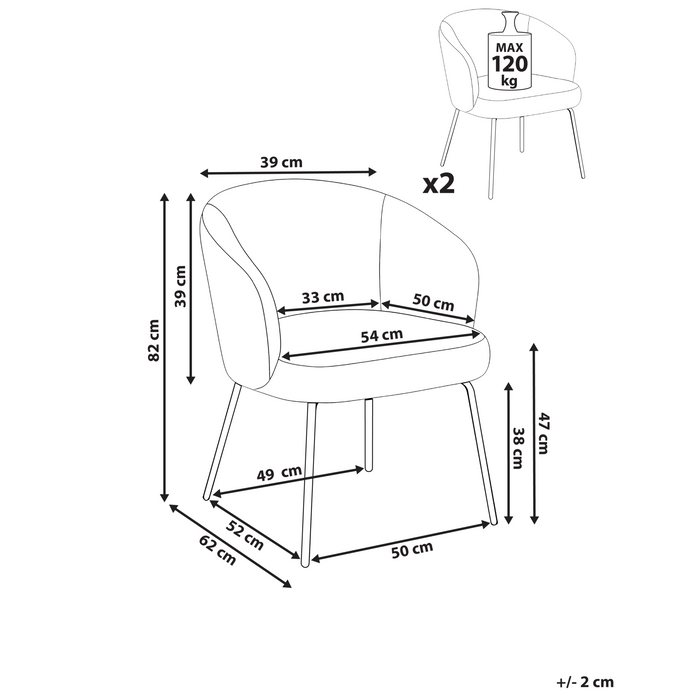 Beliani - LUDDEN - Eetkamerstoel set van 2 - Lichtbeige - Bouclé