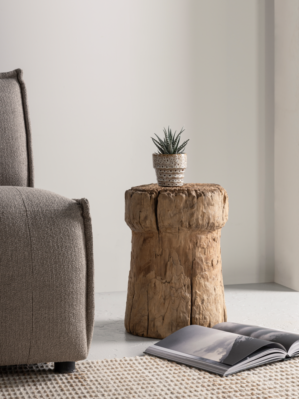 MUST Living Antiques Side table Toba ,±35xØ30 cm, recycled teakwood