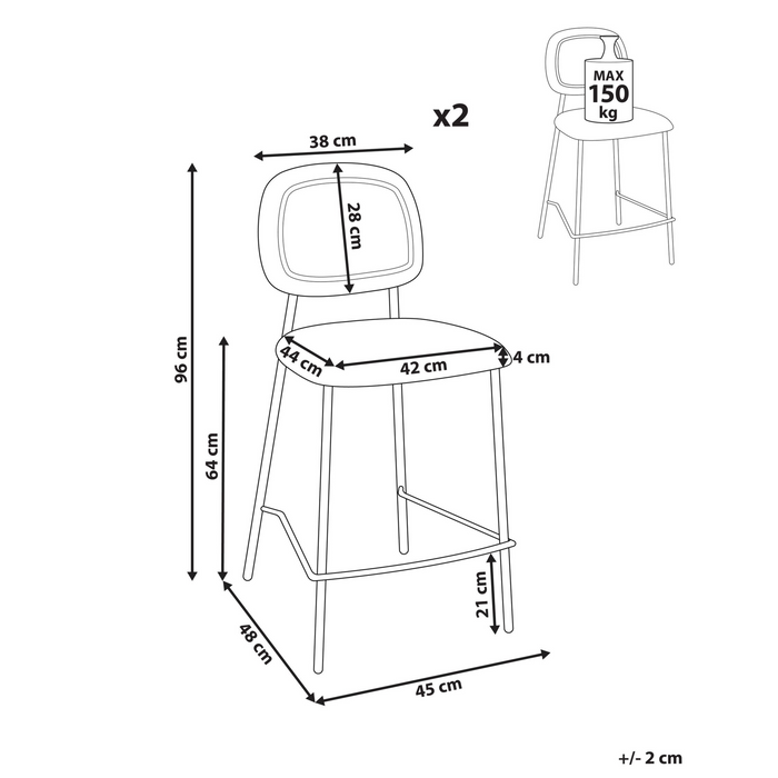 Beliani - DUETTE - Barkruk set van 2 - Lichtblauw - Fluweel