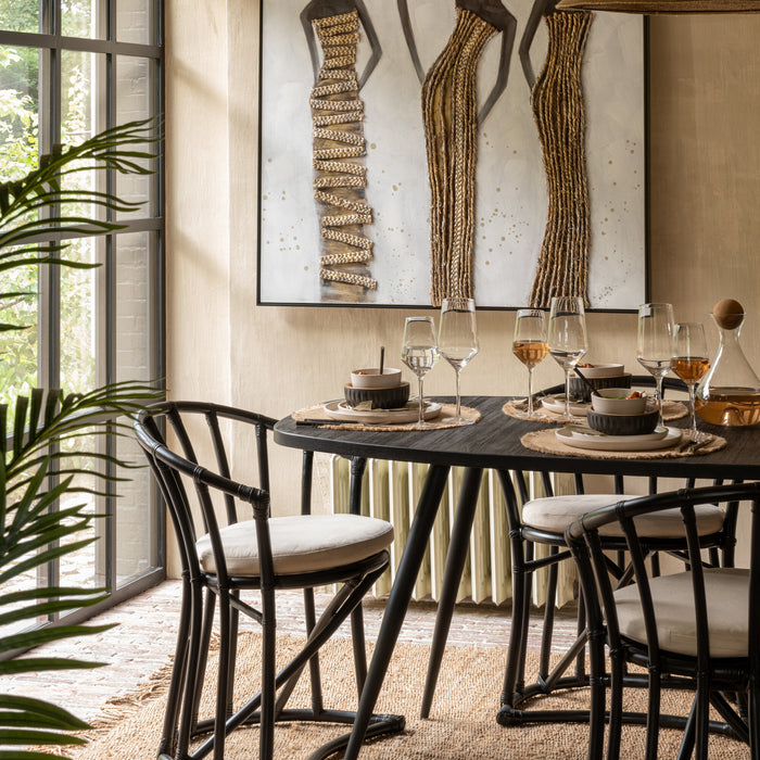 J-Line stoel + kussen - jute|textiel - zwart|wit