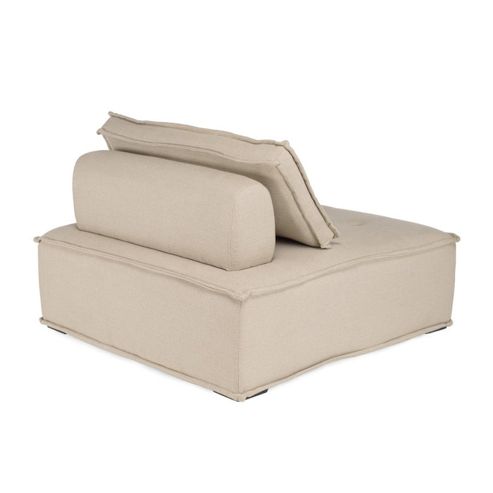 ALBANE - Chauffeuse capitonnée beige 100x100cm avec dossier et coussin