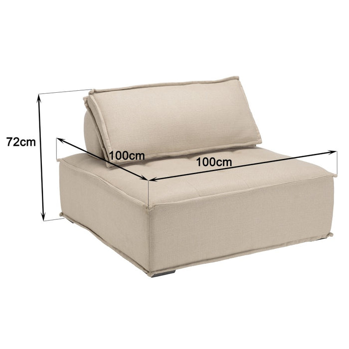 ALBANE - Chauffeuse capitonnée beige 100x100cm avec dossier et coussin