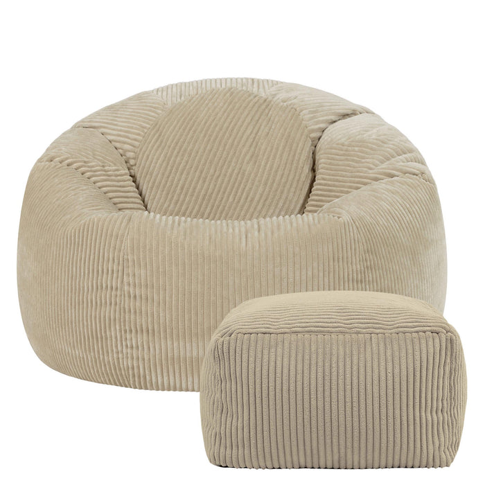 icon Kingston Zitzak met Poef - Ribfluweel - Beige