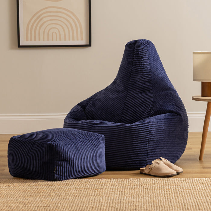 icon Dalton Zitzak met Poef - Ribfluweel - Marineblauw