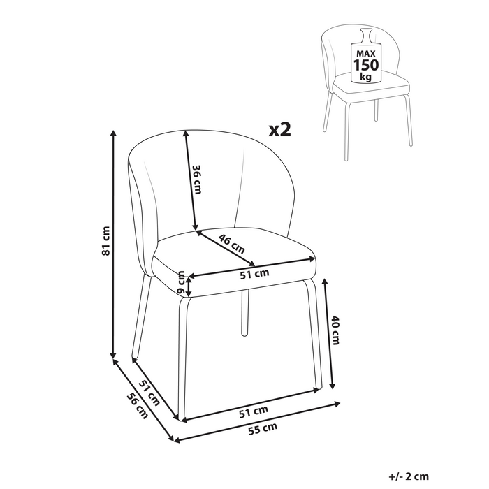 Beliani - ZANA - Eetkamerstoel set van 2 - Blauw - Polyester