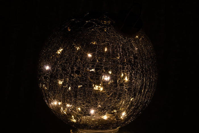 J-Line kerstbal - glas - zwart - large - LED lichtjes