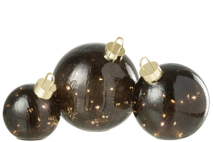 J-Line kerstbal - glas - zwart - large - LED lichtjes