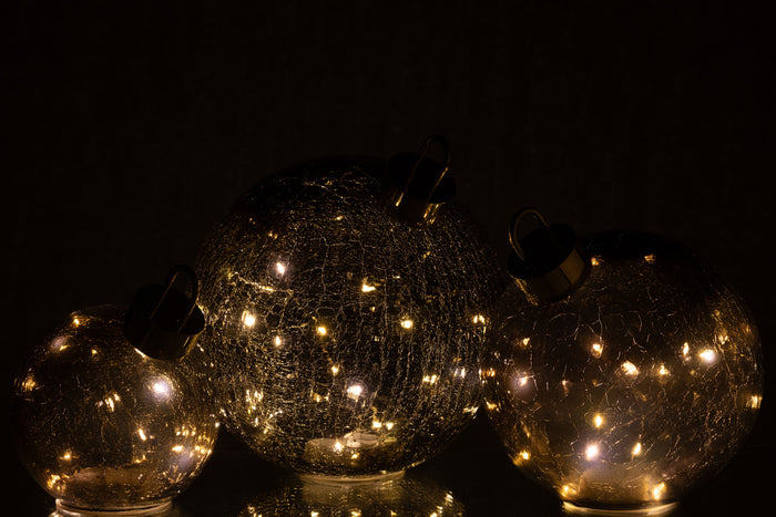 J-Line kerstbal - glas - zwart - large - LED lichtjes