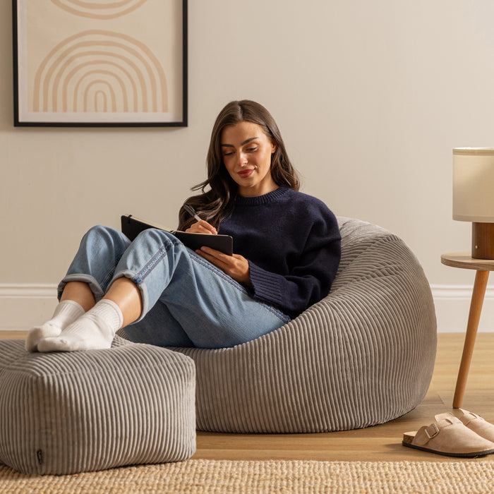 icon Kingston Zitzak met Poef - Ribfluweel - Grijs