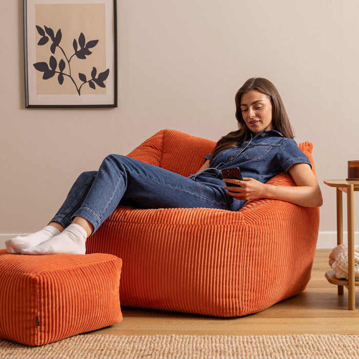icon Natalia Zitzak Fauteuil met Poef - Ribfluweel - Terra-oranje