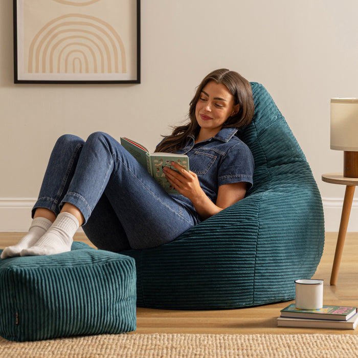 icon Dalton Zitzak met Poef - Ribfluweel - Blauwgroen