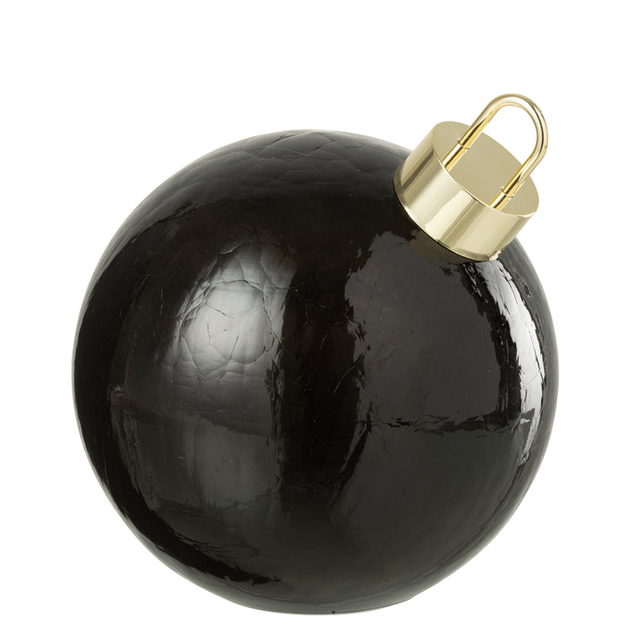 J-Line kerstbal - glas - zwart - medium - LED lichtjes