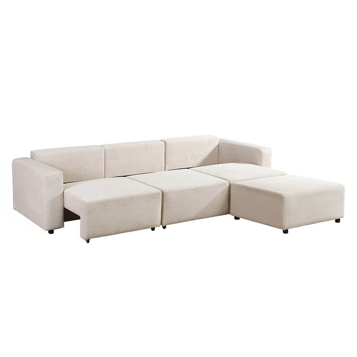 HOME DELUXE Modulaire 3-zits Slaapbank - Ribfluweel - Beige