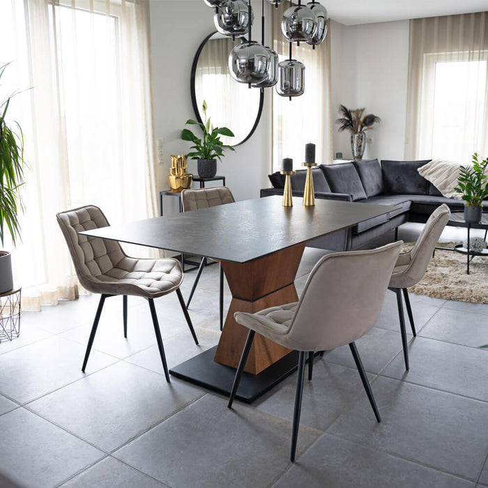 HOME DELUXE Eetkamerstoel – Fluweel – Lichtbruin – Set van 2