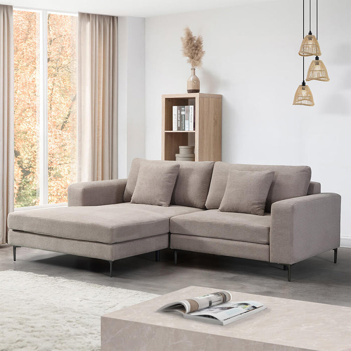 HOME DELUXE 2-zitbank - Chaise Longue Links - Ribfluweel - Beige