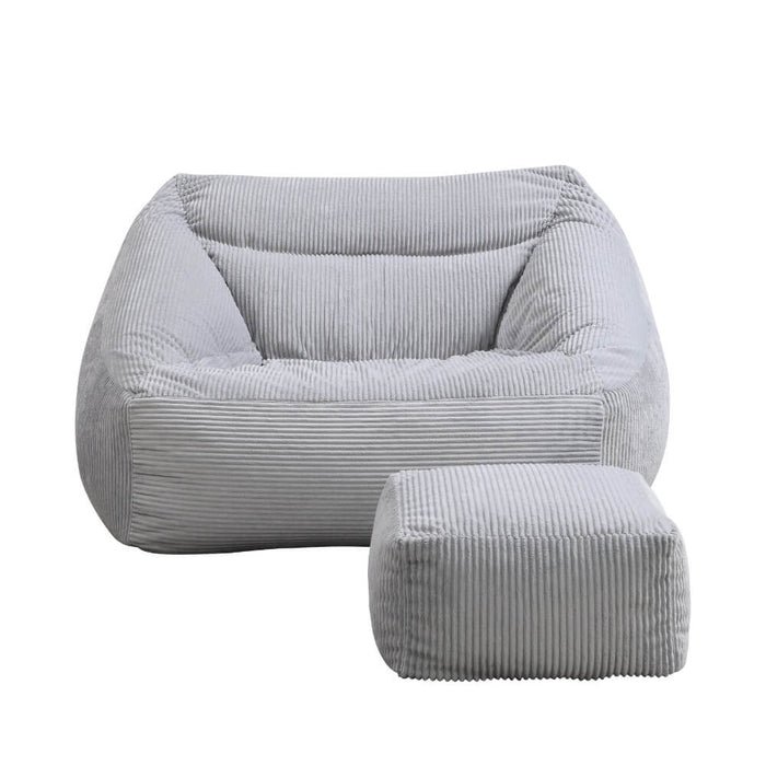 HOME DELUXE Zitzak Fauteuil met Poef - Ribfluweel - Lichtgrijs