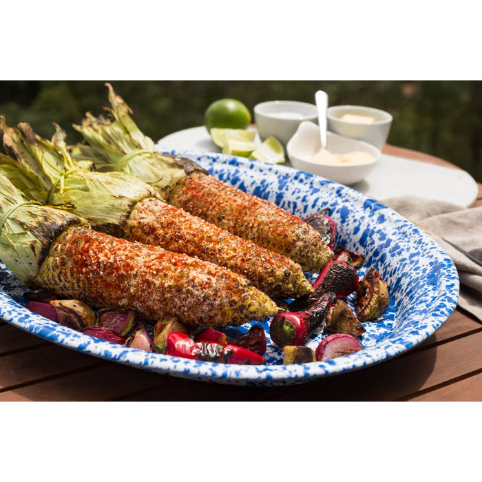 Crow Canyon Home Ovale Schaal Splatter Blauw