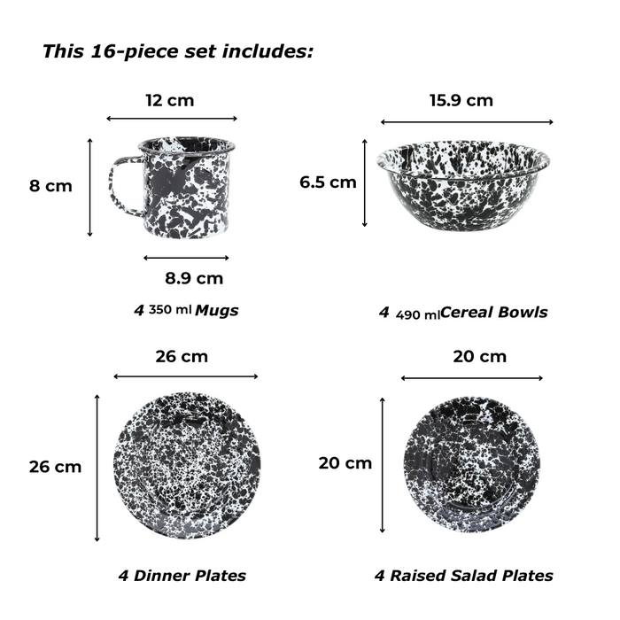 Crow Canyon Home Splatter Serviesset 16-delig, Zwart