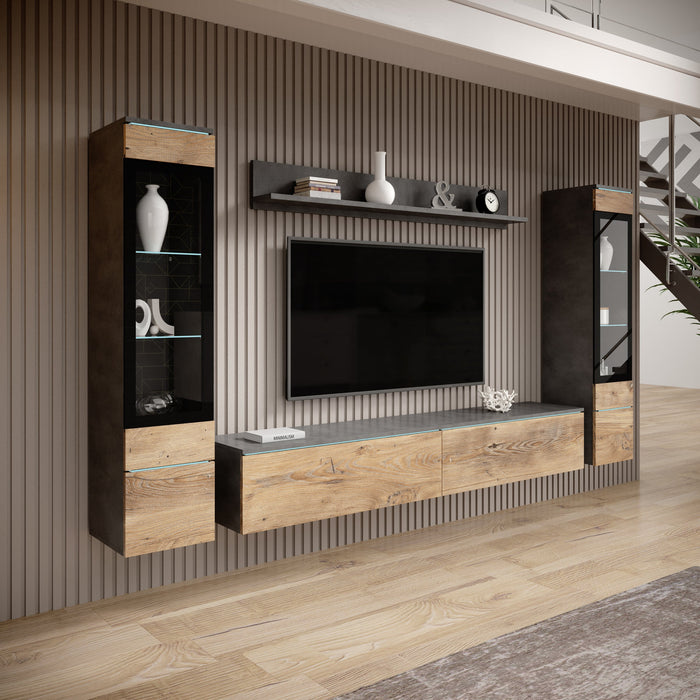 Meubella - Variety - Wandmeubel - Eiken|Grijs - 180x33x32 cm