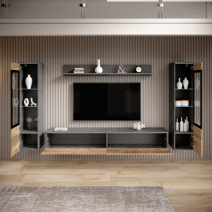 Meubella - Variety - Wandmeubel - Eiken|Grijs - 180x33x32 cm