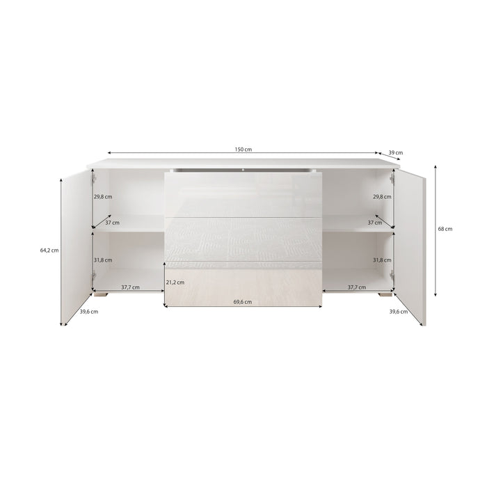 Meubella - Pure - Dressoir - Eiken|Grijs - 150x39x68 cm