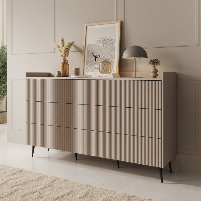 Meubella - Asty - Ladekast met 6 lades - Beige - 150x41x92 cm