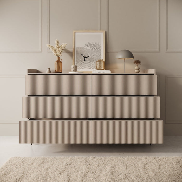 Meubella - Asty - Ladekast met 6 lades - Beige - 150x41x92 cm