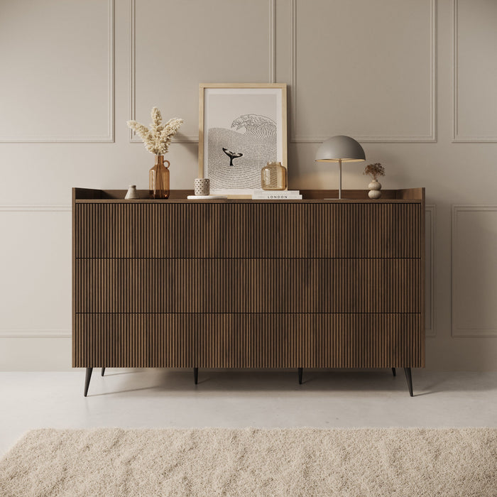 Meubella - Asty - Ladekast met 6 lades - Donker eiken - 150x41x92 cm