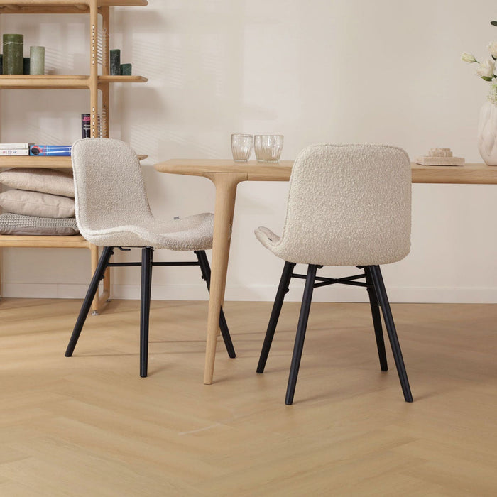Nolon Nova-Fé Eetkamerstoel Bouclé Beige - Stof - Zwarte Poten