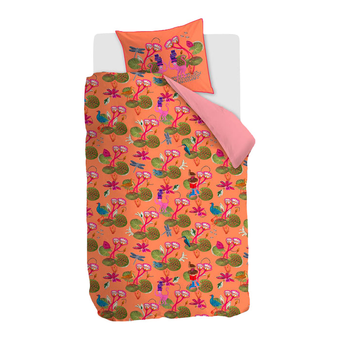 OILILY KIDS Reading Monkey Dekbedovertrek 140 x 200/220 cm - Oranje