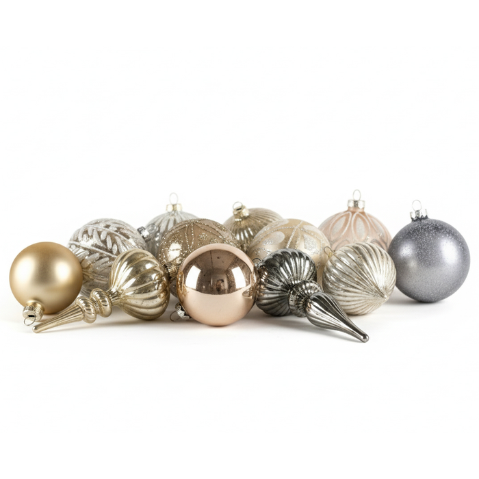 Beliani - WINTERLIGHT - Set van 24 kerstballen - Rosegoud - Glas