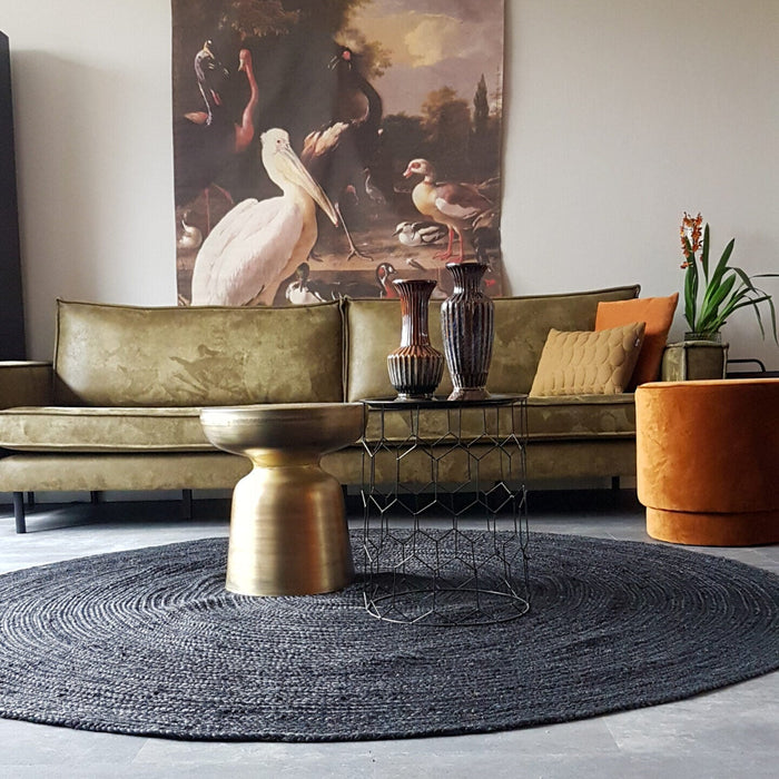 Mrcarpet Rond jute vloerkleed Zwart|Antraciet 120cm