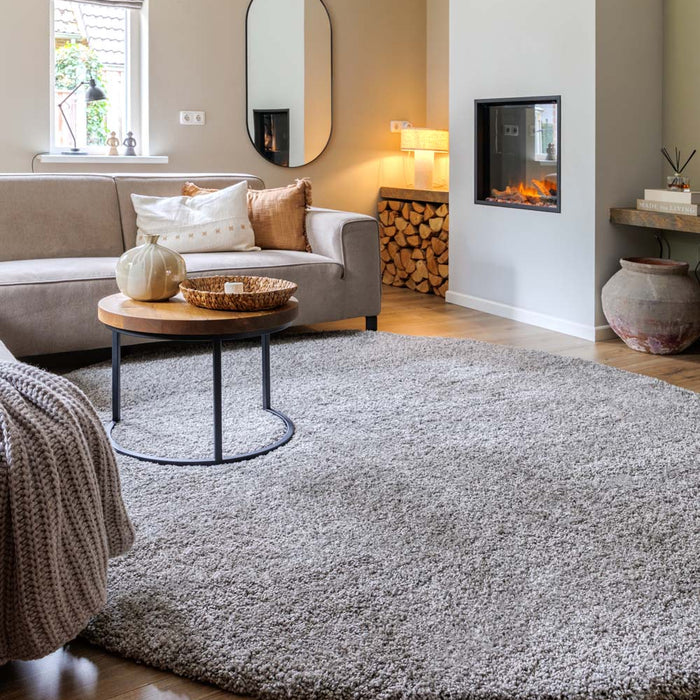 Tapeso Rond hoogpolig vloerkleed shaggy Grand effen - lichtgrijs - 240