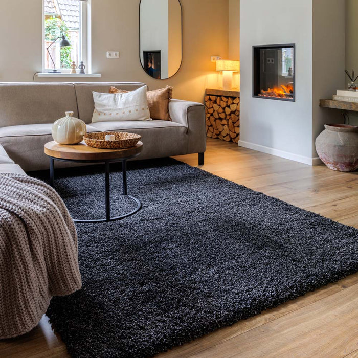 Tapeso Hoogpolig vloerkleed shaggy Grand effen - antraciet - 160x230