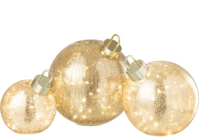 J-Line kerstbal - glas - goud - large - LED lichtjes
