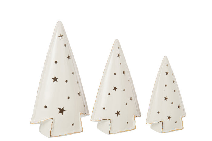 J-Line decoratie Kerstboom - keramiek - wit - set van 3 - LE