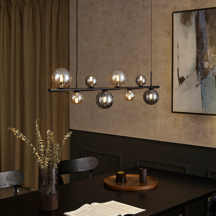 QAZQA Hanglamp zwart met smoke en amber glas langwerpig 8-lichts -