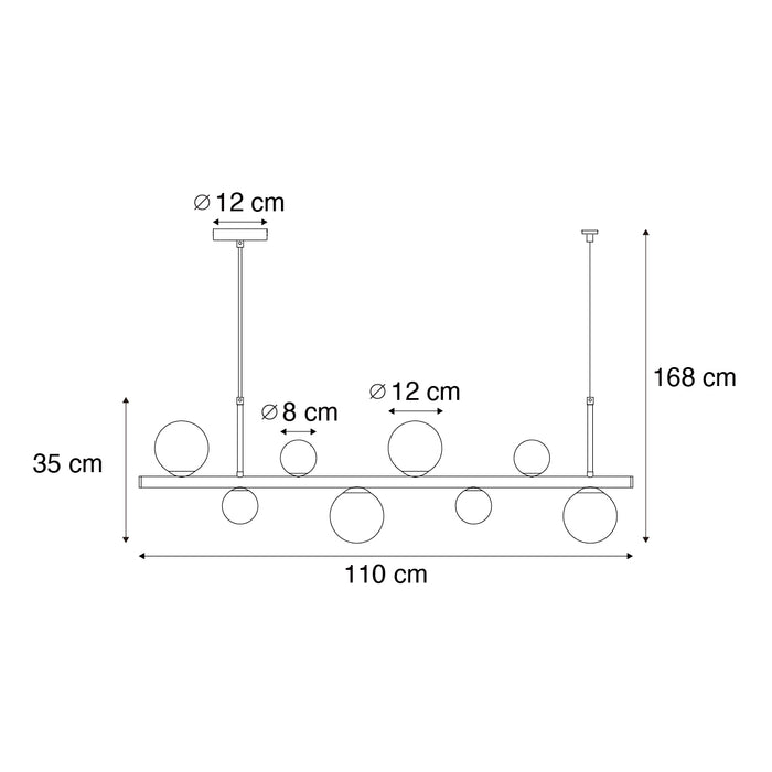 QAZQA Hanglamp zwart met smoke en amber glas langwerpig 8-lichts -