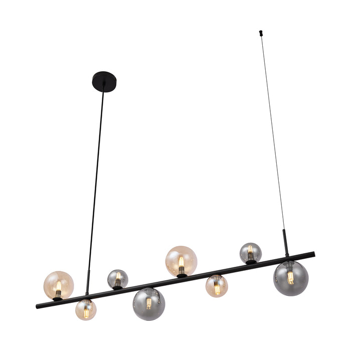 QAZQA Hanglamp zwart met smoke en amber glas langwerpig 8-lichts -