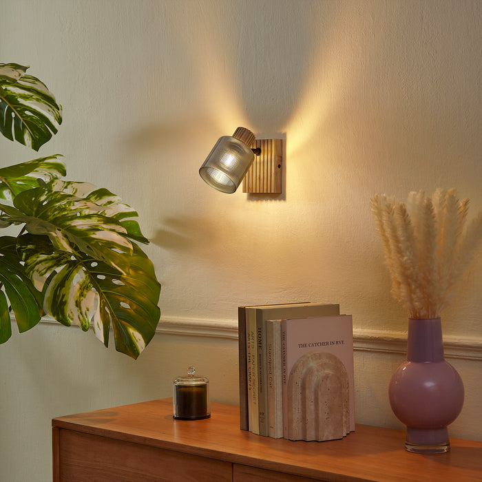 QAZQA Moderne spot hout met smoke glas draai- en kantelbaar - Gracy